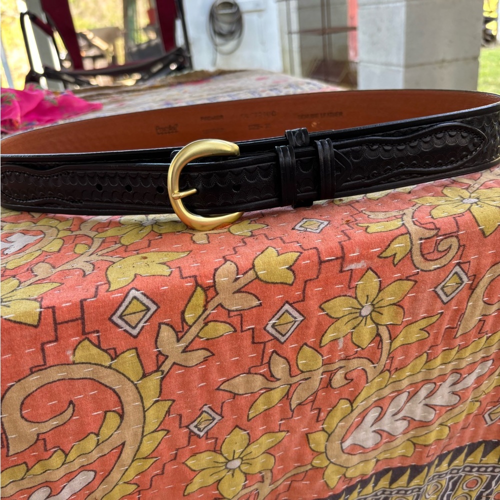 Premier Black Leather Belt with Gold Buckle Border Patrol Style Size 36